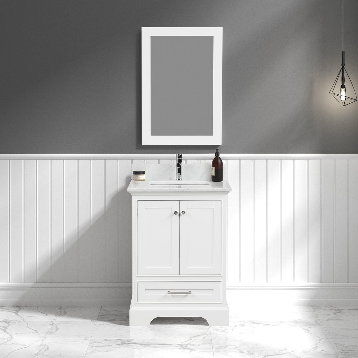 Copenhagen 24" Freestanding Bathroom Vanity With Countertop, Undermount Sink & Mirror - Matte White