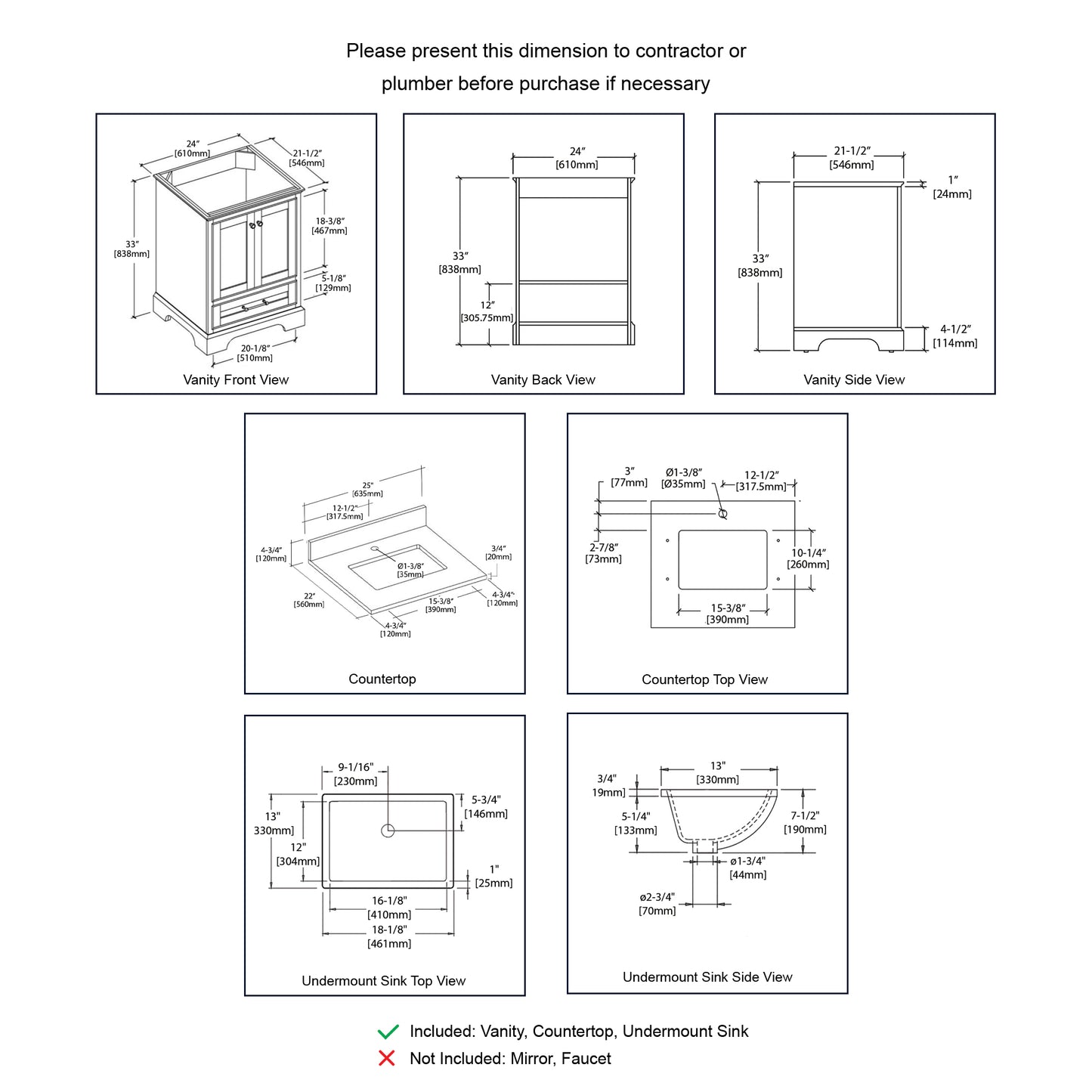 Copenhagen 24" Freestanding Bathroom Vanity With Countertop & Undermount Sink - Metal Grey