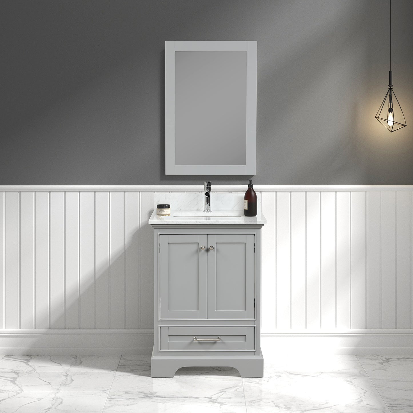 Copenhagen 24" Freestanding Bathroom Vanity With Countertop, Undermount Sink & Mirror - Metal Grey