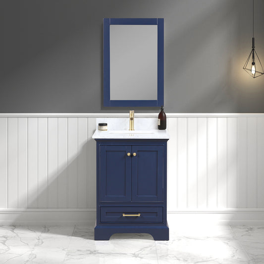 Copenhagen 24" Freestanding Bathroom Vanity With Countertop, Undermount Sink & Mirror - Navy Blue