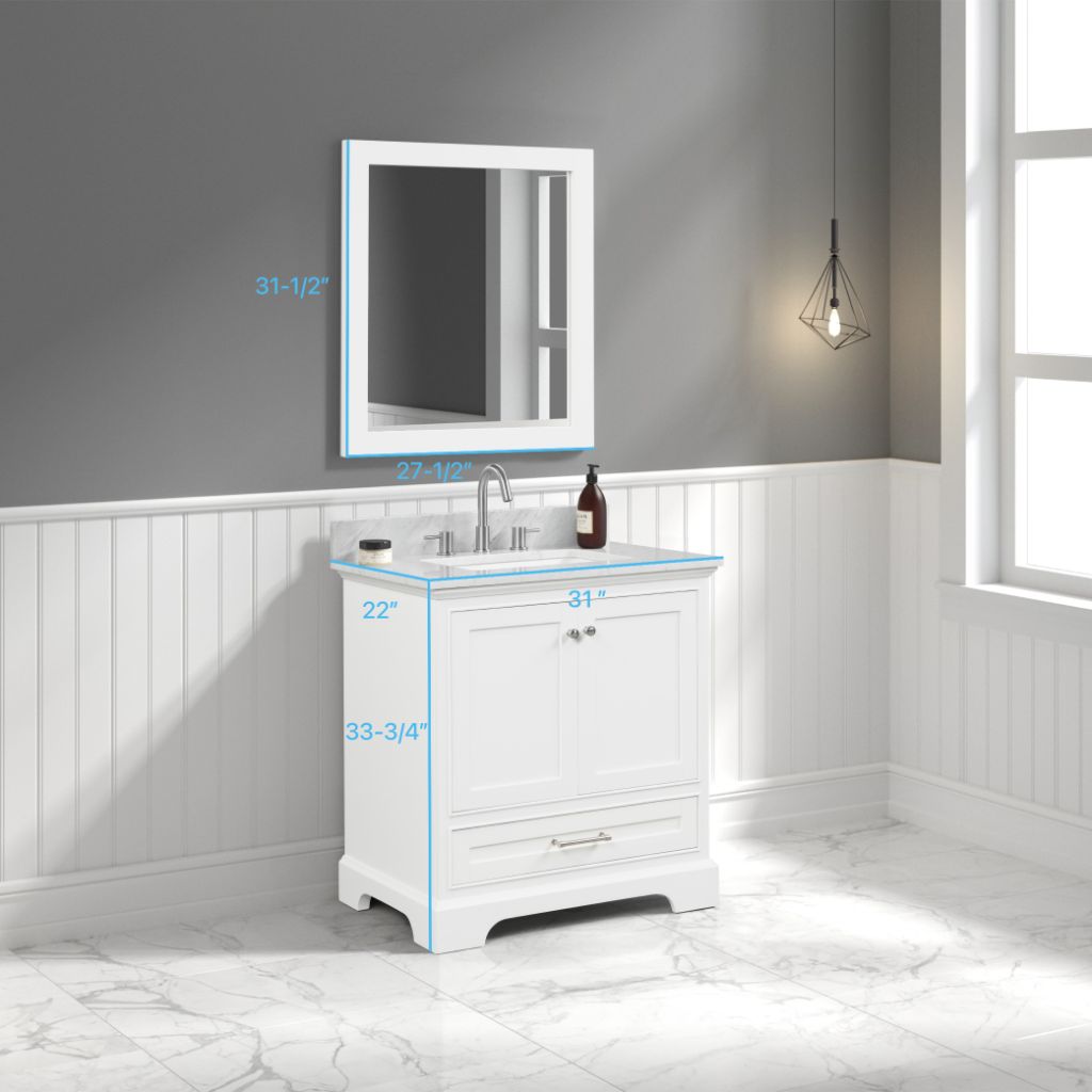 Copenhagen 30" Freestanding Bathroom Vanity With Countertop, Undermount Sink & Mirror - Matte White