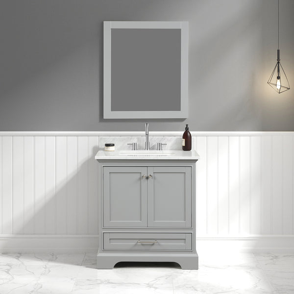 Copenhagen 30 Freestanding Bathroom Vanity With Countertop, Undermount Sink & Mirror - Metal Grey