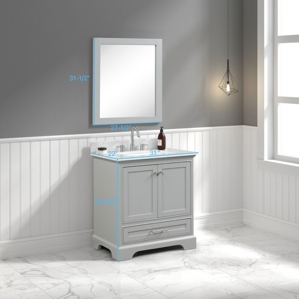 Copenhagen 30" Freestanding Bathroom Vanity With Countertop, Undermount Sink & Mirror - Metal Grey