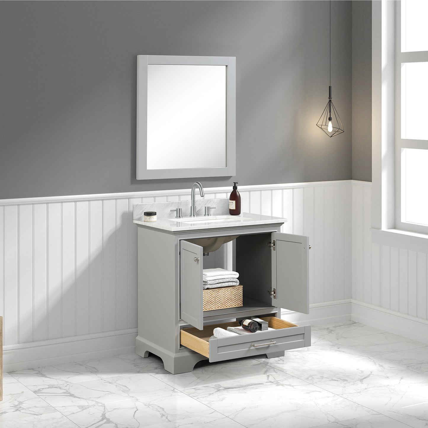 Copenhagen 30" Freestanding Bathroom Vanity With Countertop, Undermount Sink & Mirror - Metal Grey