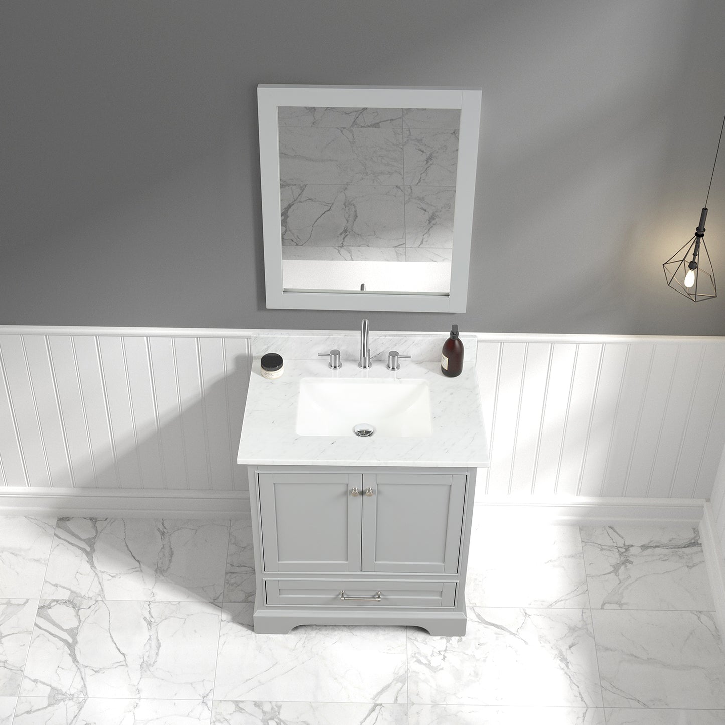 Copenhagen 30" Freestanding Bathroom Vanity With Countertop, Undermount Sink & Mirror - Metal Grey