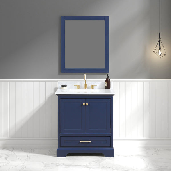 Copenhagen 30 Freestanding Bathroom Vanity With Countertop, Undermount Sink & Mirror - Navy Blue