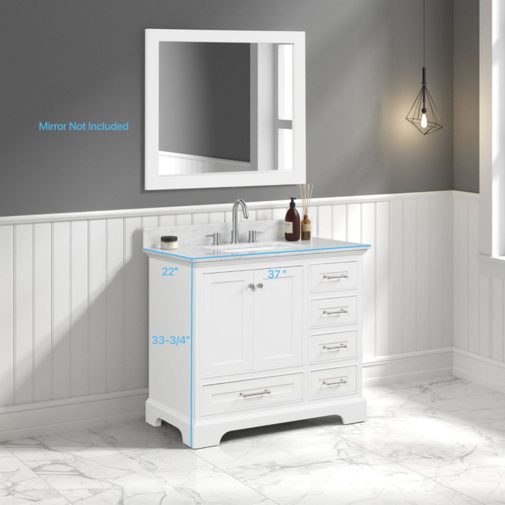 Copenhagen 36" Freestanding Bathroom Vanity With Carrara Marble Countertop & Undermount Ceramic Sink - Matte White