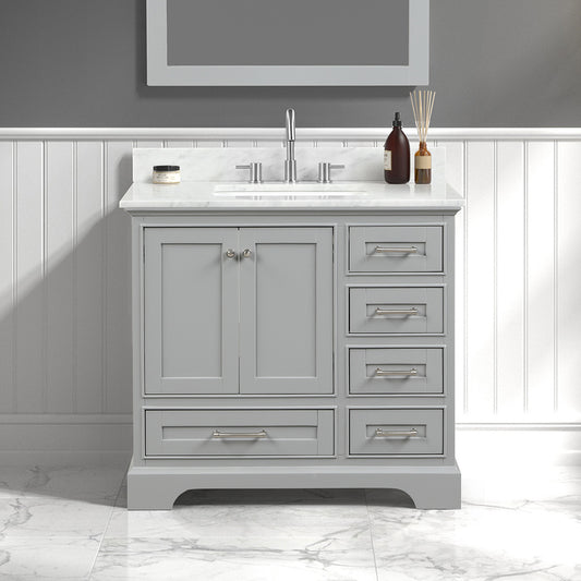 Copenhagen 36" Freestanding Bathroom Vanity With Carrara Marble Countertop & Undermount Ceramic Sink - Metal Grey