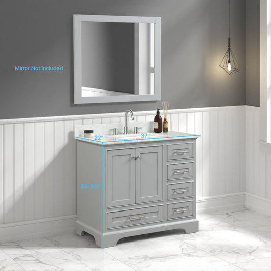 Copenhagen 36" Freestanding Bathroom Vanity With Carrara Marble Countertop & Undermount Ceramic Sink - Metal Grey