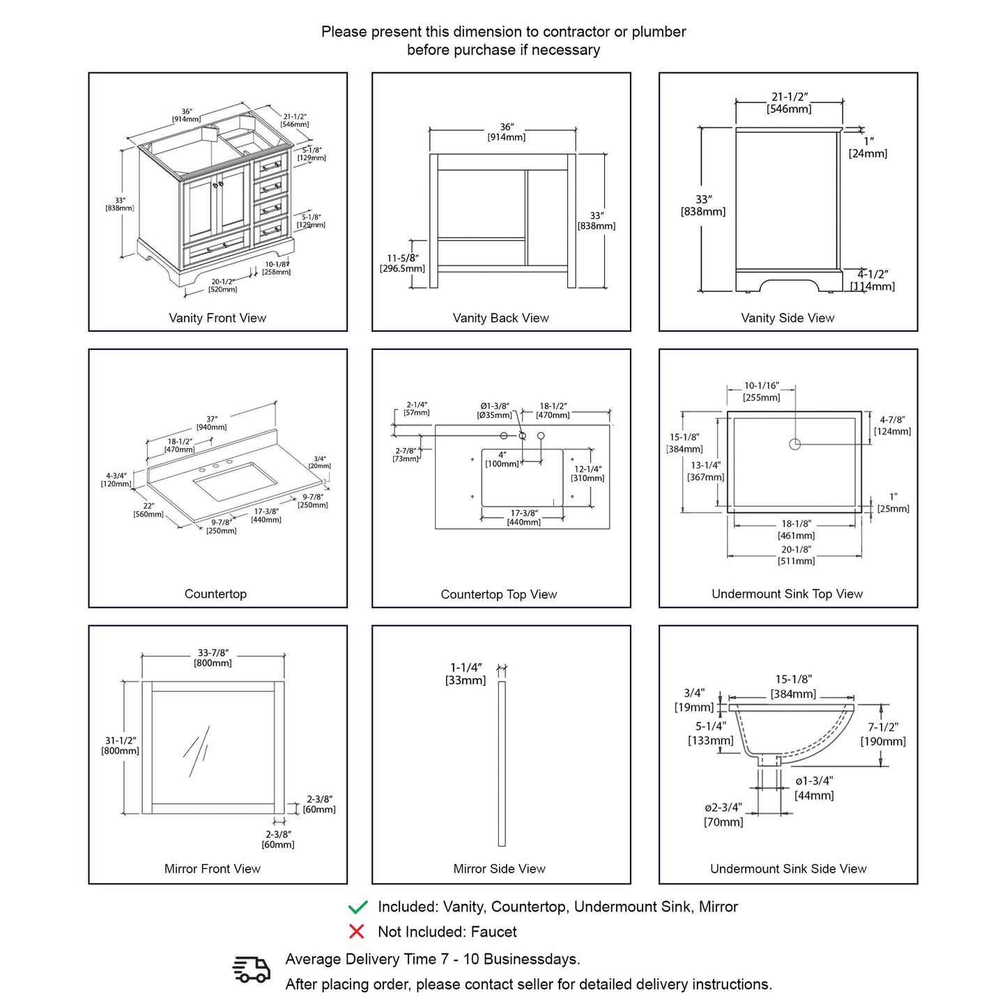 Copenhagen 36" Freestanding Bathroom Vanity With Carrara Marble Countertop, Undermount Ceramic Sink & Mirror - Metal Grey