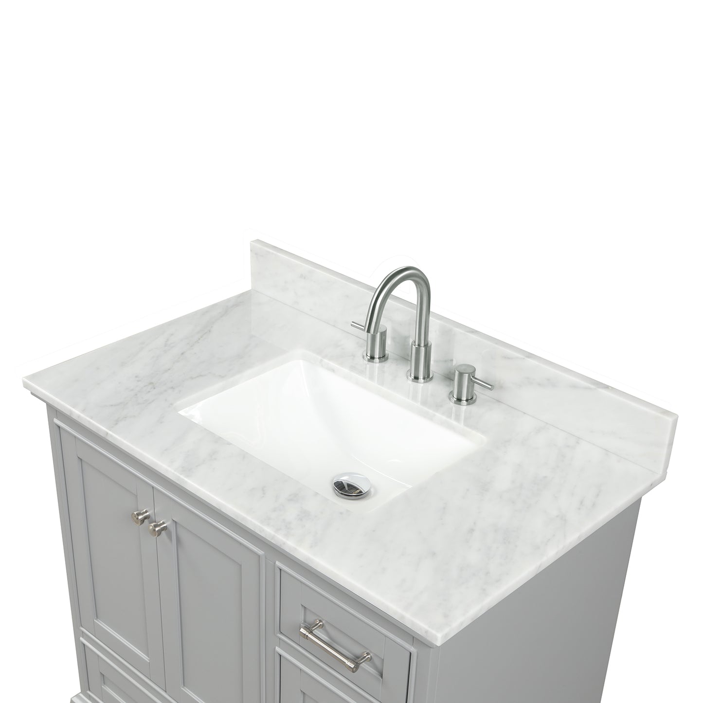 Copenhagen 36" Freestanding Bathroom Vanity With Carrara Marble Countertop, Undermount Ceramic Sink & Mirror - Metal Grey