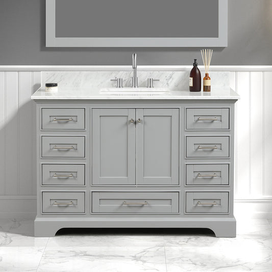 Copenhagen 48" Freestanding Bathroom Vanity With Carrara Marble Countertop & Undermount Ceramic Sink - Metal Grey