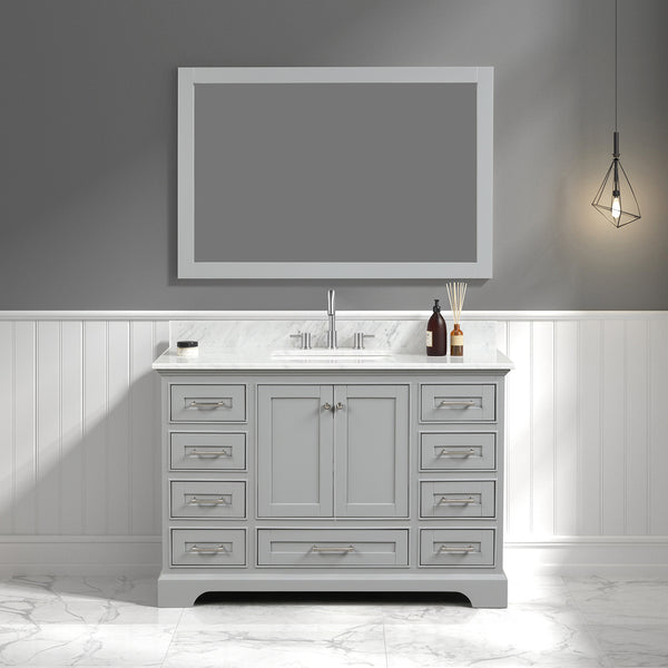 Copenhagen 48 Freestanding Bathroom Vanity With Carrara Marble Countertop, Undermount Ceramic Sink & Mirror - Metal Grey