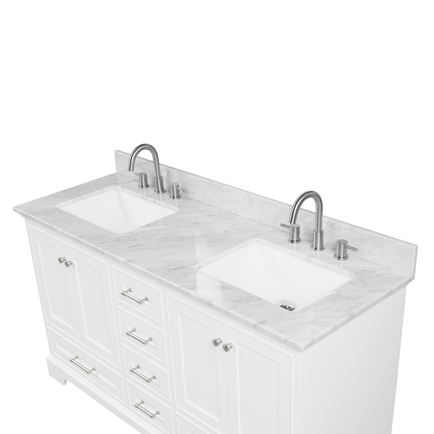 Copenhagen 60" Freestanding Bathroom Vanity With Carrara Marble Countertop & Undermount Ceramic Sink - Matte White