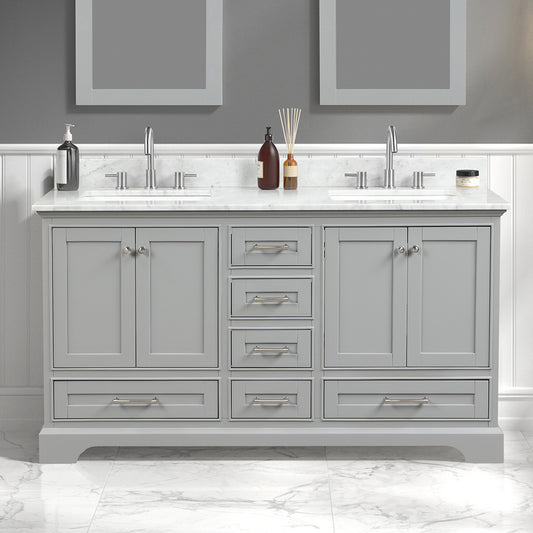 Copenhagen 60" Freestanding Bathroom Vanity With Carrara Marble Countertop & Undermount Ceramic Sink - Metal Grey