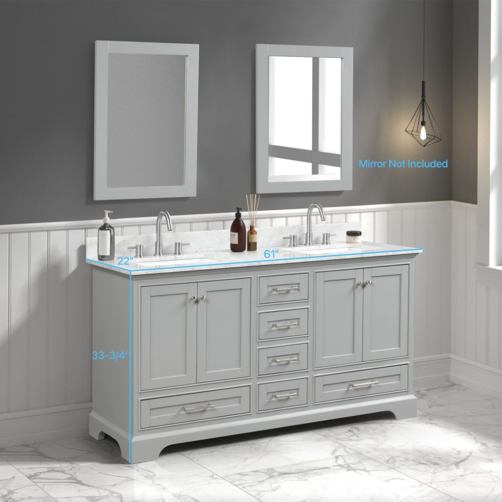Copenhagen 60" Freestanding Bathroom Vanity With Carrara Marble Countertop & Undermount Ceramic Sink - Metal Grey