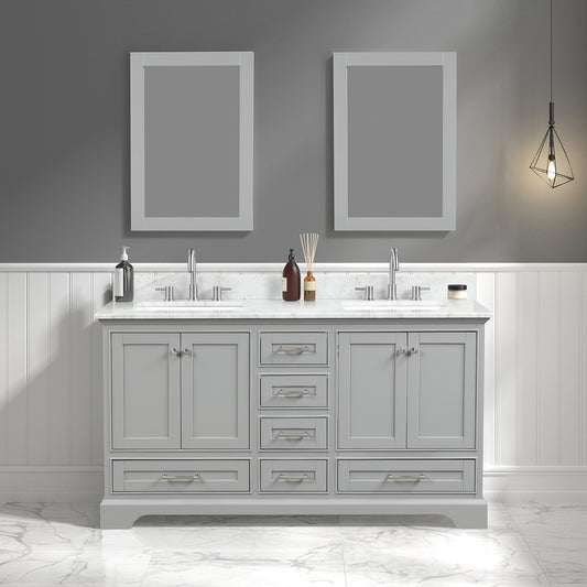 Copenhagen 60" Freestanding Bathroom Vanity With Carrara Marble Countertop, Undermount Ceramic Sink & Mirror - Metal Grey