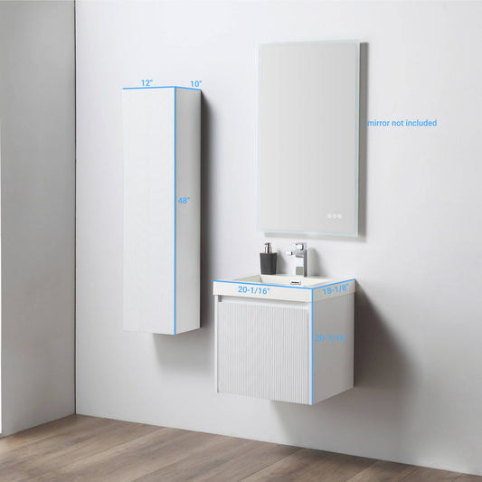 Positano 20" Floating Bathroom Vanity with Acrylic Sink & Side Cabinet - Matte White