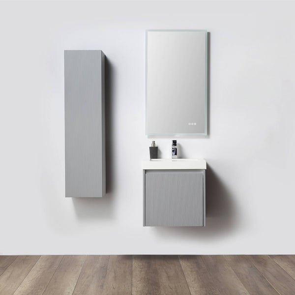 Positano 20 Floating Bathroom Vanity with Acrylic Sink & Side Cabinet - Light Grey