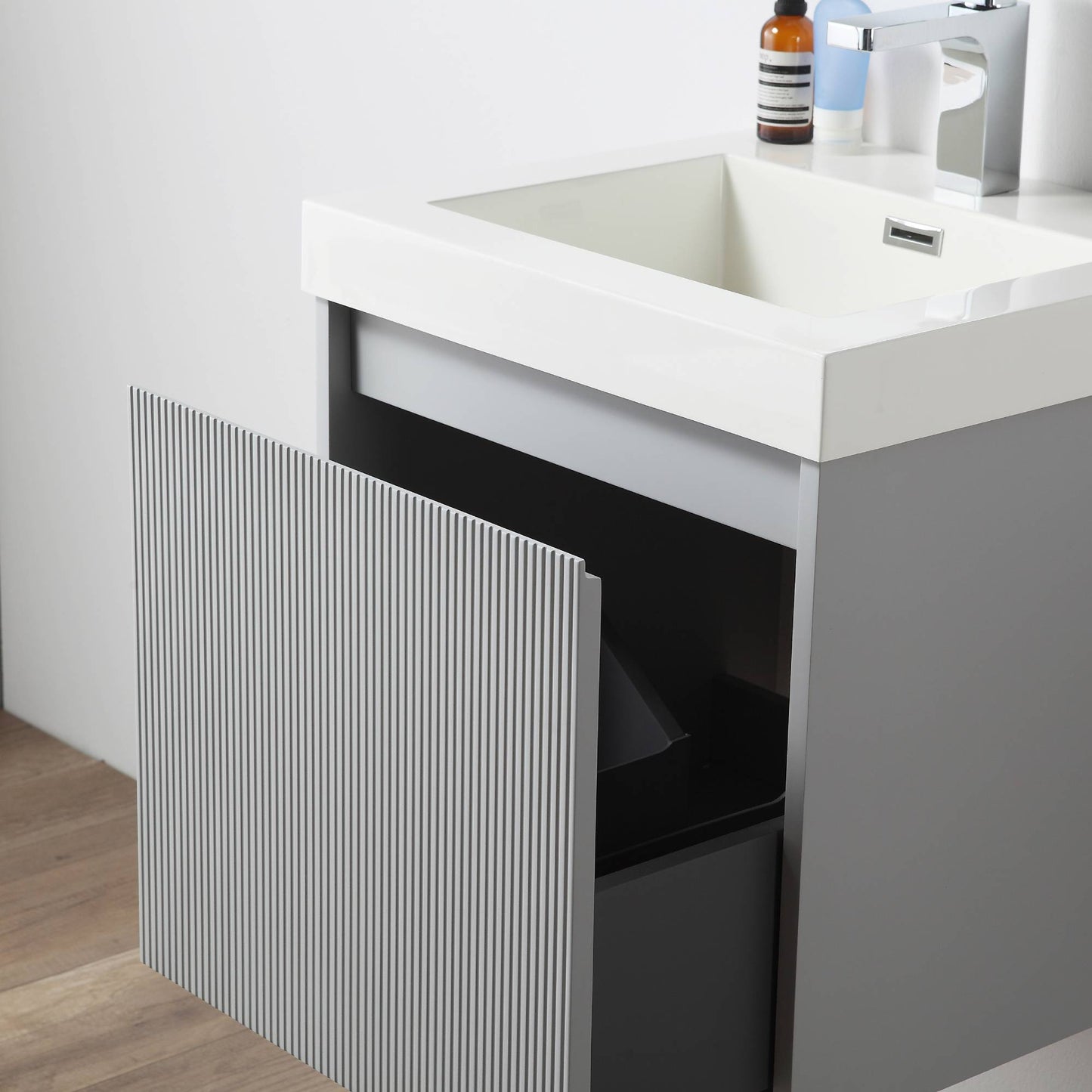 Positano 20" Floating Bathroom Vanity with Acrylic Sink & Side Cabinet - Light Grey