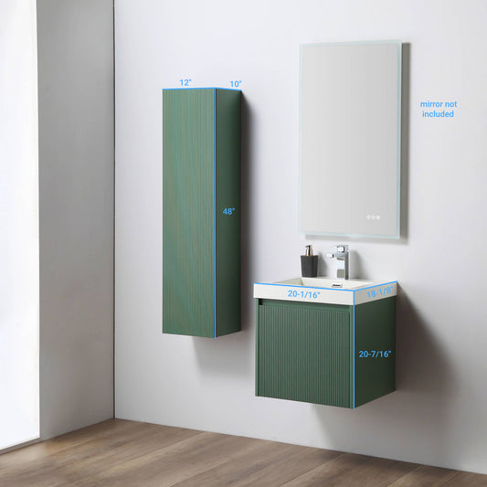 Positano 20" Floating Bathroom Vanity with Acrylic Sink & Side Cabinet - Aventurine Green
