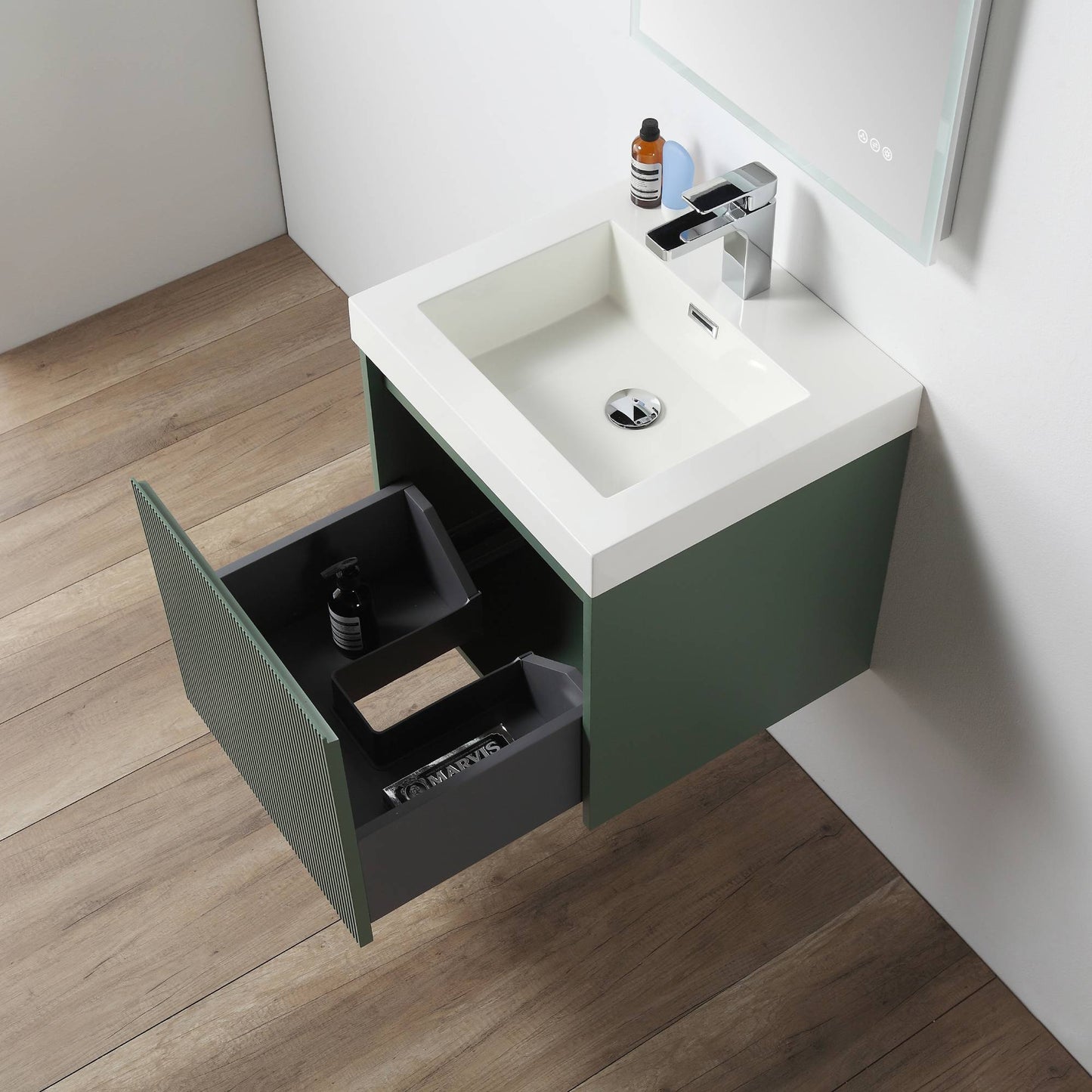 Positano 20" Floating Bathroom Vanity with Acrylic Sink & Side Cabinet - Aventurine Green