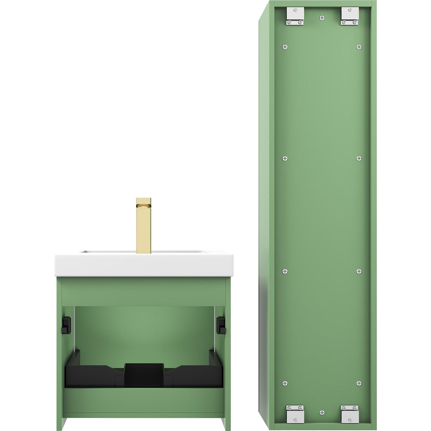 Positano 20" Floating Bathroom Vanity with Acrylic Sink & Side Cabinet - Aventurine Green