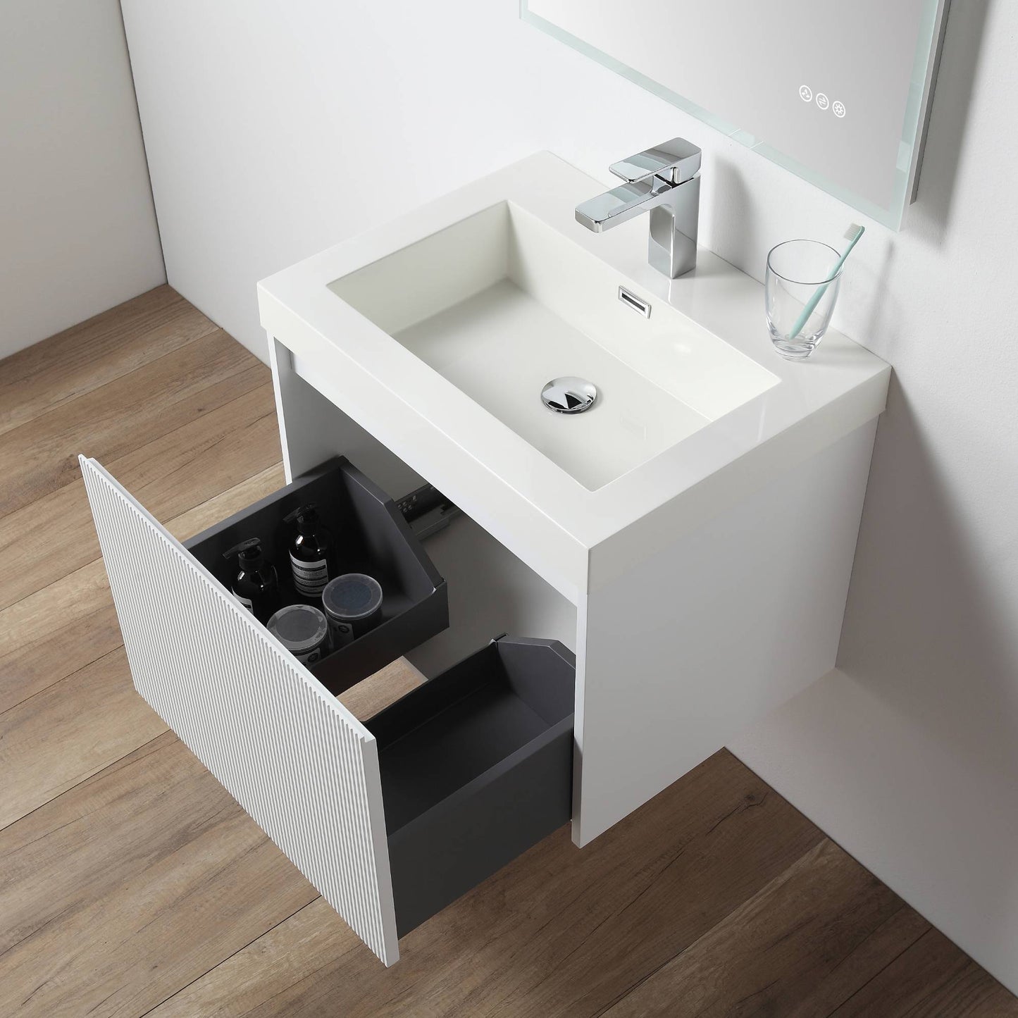 Positano 24" Floating Bathroom Vanity with Acrylic Sink - Matte White