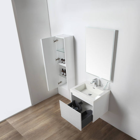 Positano 24" Floating Bathroom Vanity with Acrylic Sink & Side Cabinet - Matte White