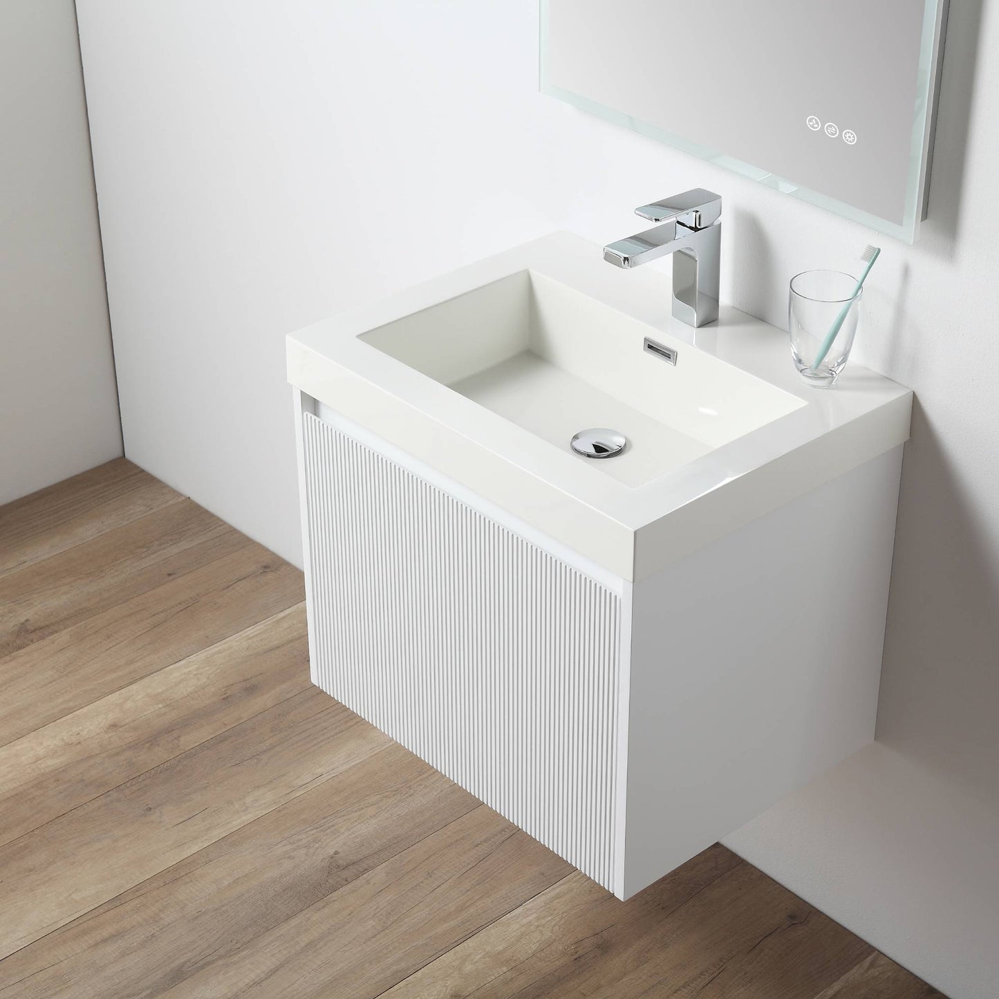 Positano 24" Floating Bathroom Vanity with Acrylic Sink & Side Cabinet - Matte White