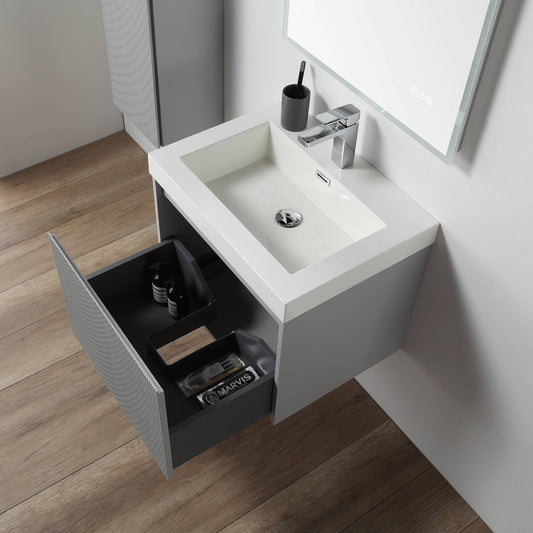 Positano 24" Floating Bathroom Vanity with Acrylic Sink - Light Grey