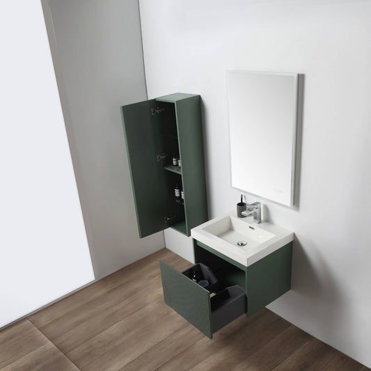 Positano 24" Floating Bathroom Vanity with Acrylic Sink & Side Cabinet - Aventurine Green