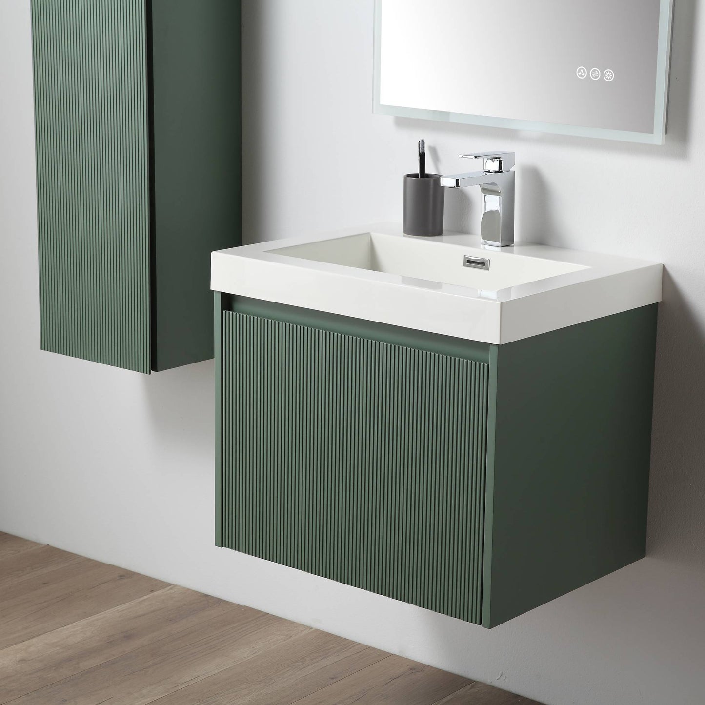 Positano 24" Floating Bathroom Vanity with Acrylic Sink & Side Cabinet - Aventurine Green
