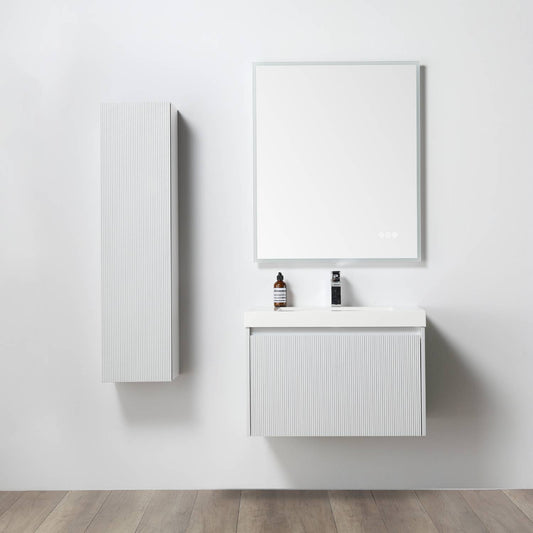 Positano 30" Floating Bathroom Vanity with Acrylic Sink & Side Cabinet - Matte White