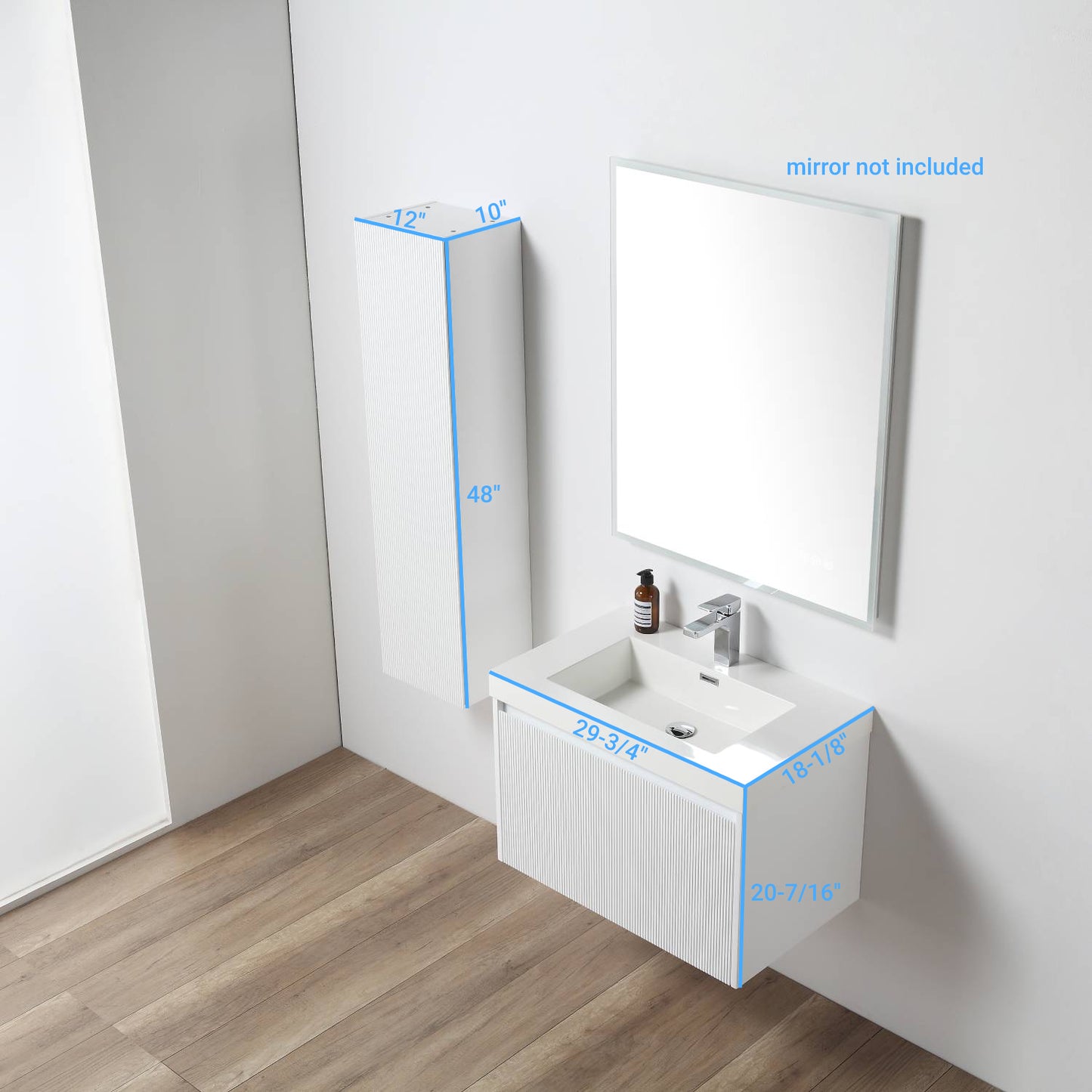 Positano 30" Floating Bathroom Vanity with Acrylic Sink & Side Cabinet - Matte White