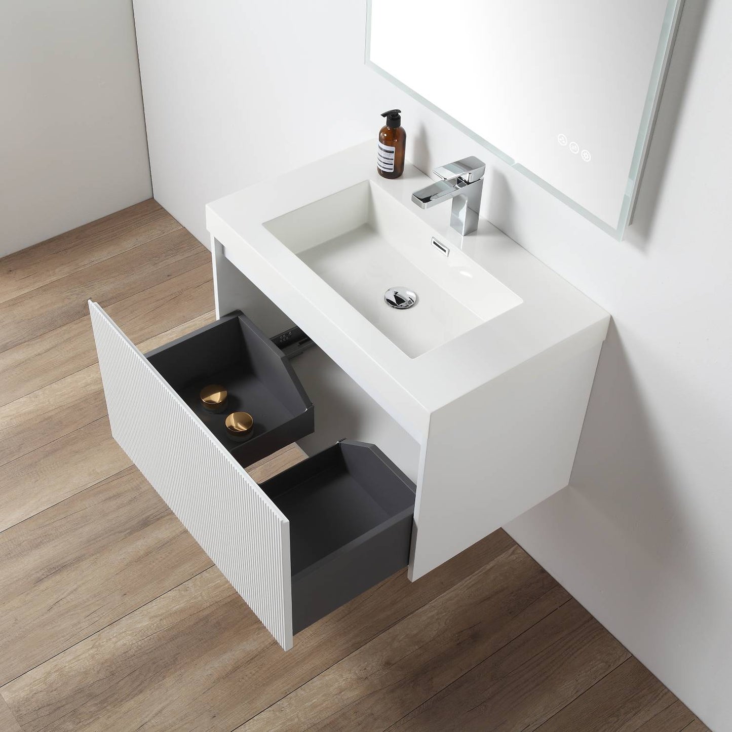 Positano 30" Floating Bathroom Vanity with Acrylic Sink & Side Cabinet - Matte White