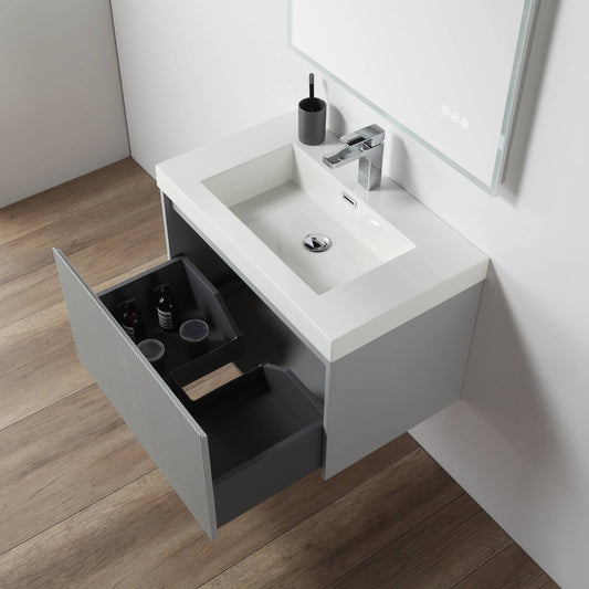 Positano 30" Floating Bathroom Vanity with Acrylic Sink - Light Grey