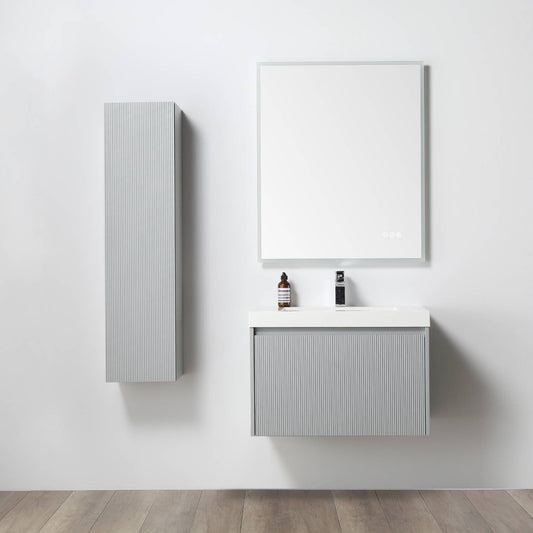 Positano 30" Floating Bathroom Vanity with Acrylic Sink & Side Cabinet - Light Grey