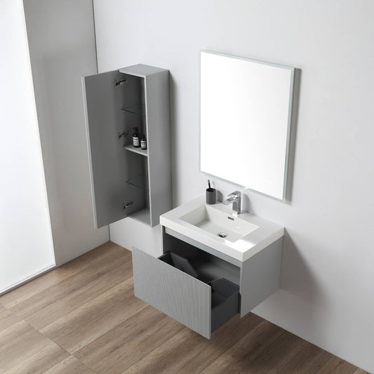 Positano 30" Floating Bathroom Vanity with Acrylic Sink & Side Cabinet - Light Grey