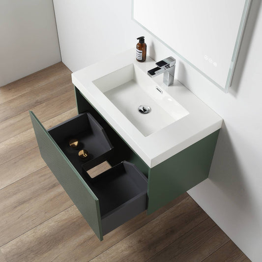 Positano 30" Floating Bathroom Vanity with Acrylic Sink - Aventurine Green