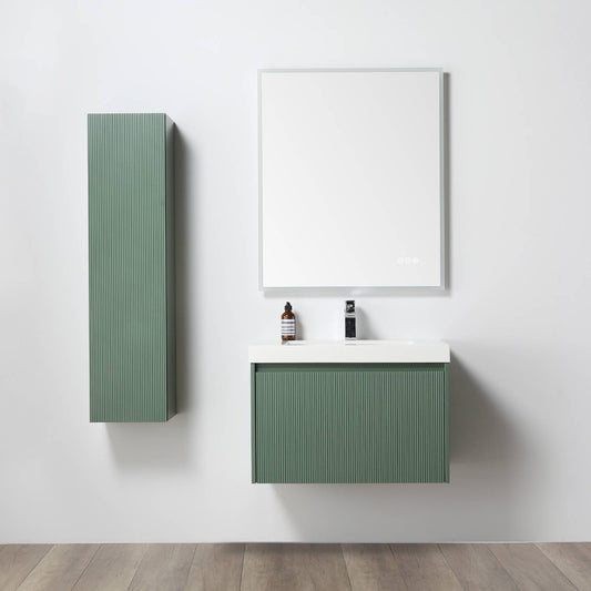 Positano 30" Floating Bathroom Vanity with Acrylic Sink & Side Cabinet - Aventurine Green