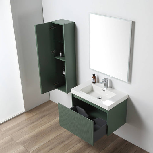 Positano 30" Floating Bathroom Vanity with Acrylic Sink & Side Cabinet - Aventurine Green