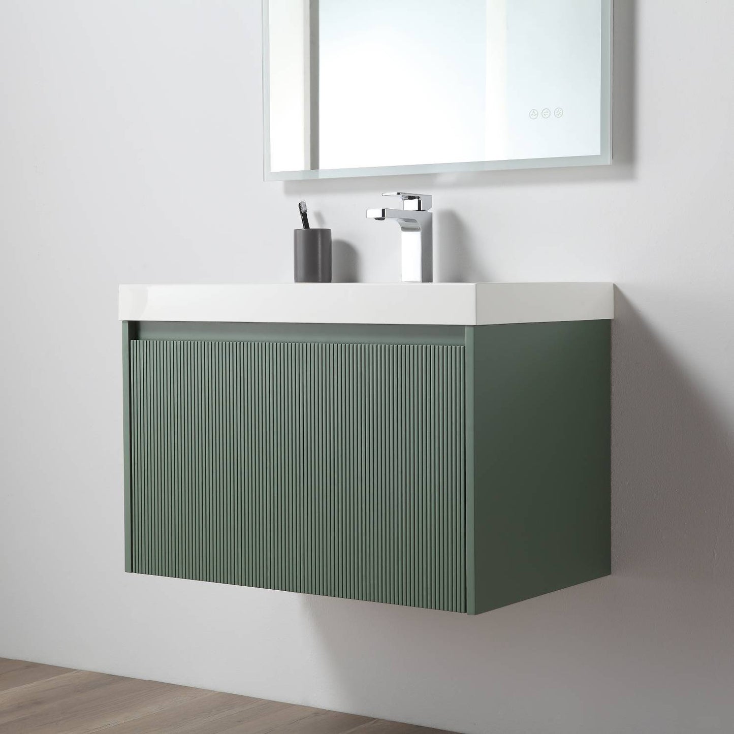 Positano 30" Floating Bathroom Vanity with Acrylic Sink & Side Cabinet - Aventurine Green