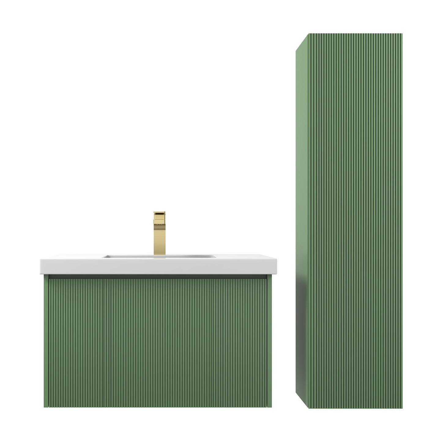 Positano 30" Floating Bathroom Vanity with Acrylic Sink & Side Cabinet - Aventurine Green