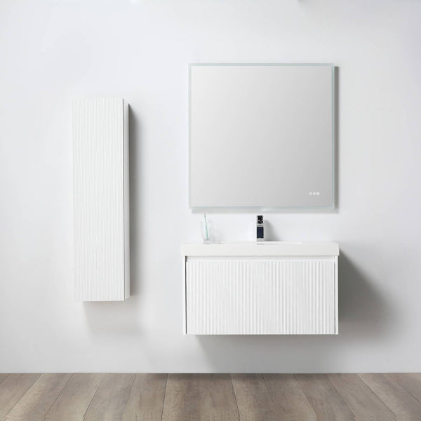 Positano 36 Floating Bathroom Vanity with Acrylic Sink & Side Cabinet - Matte White