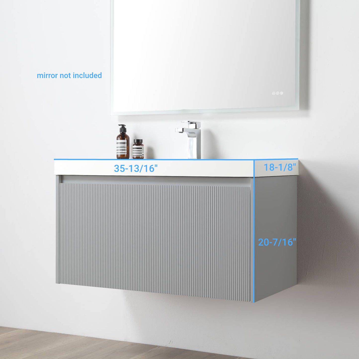 Positano 36" Floating Bathroom Vanity with Acrylic Sink - Light Grey