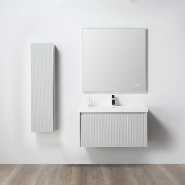 Positano 36 Floating Bathroom Vanity with Acrylic Sink & Side Cabinet - Light Grey