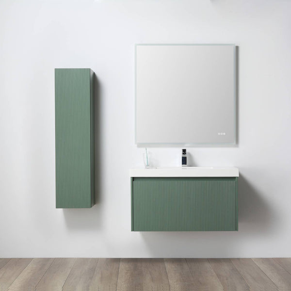 Positano 36 Floating Bathroom Vanity with Acrylic Sink & Side Cabinet - Aventurine Green