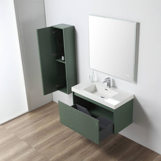 Positano 36" Floating Bathroom Vanity with Acrylic Sink & Side Cabinet - Aventurine Green