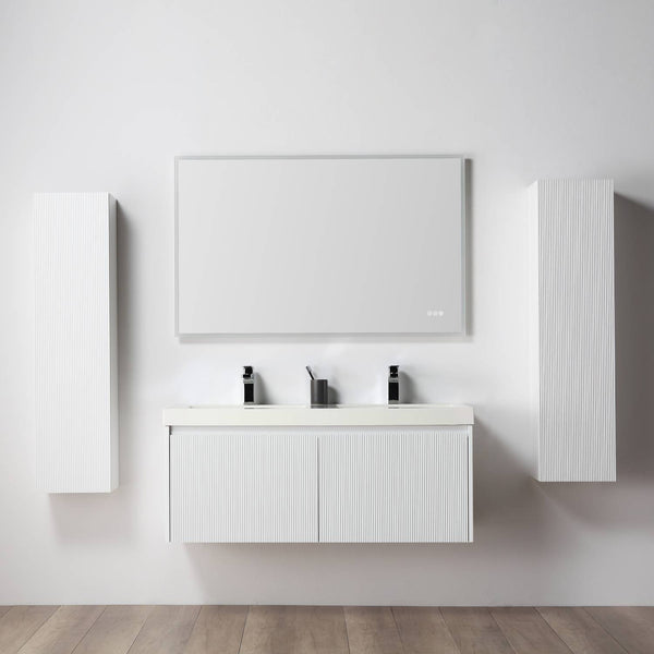 Positano 48 Floating Bathroom Vanity with Double Acrylic Sinks & 2 Side Cabinets - Matte White